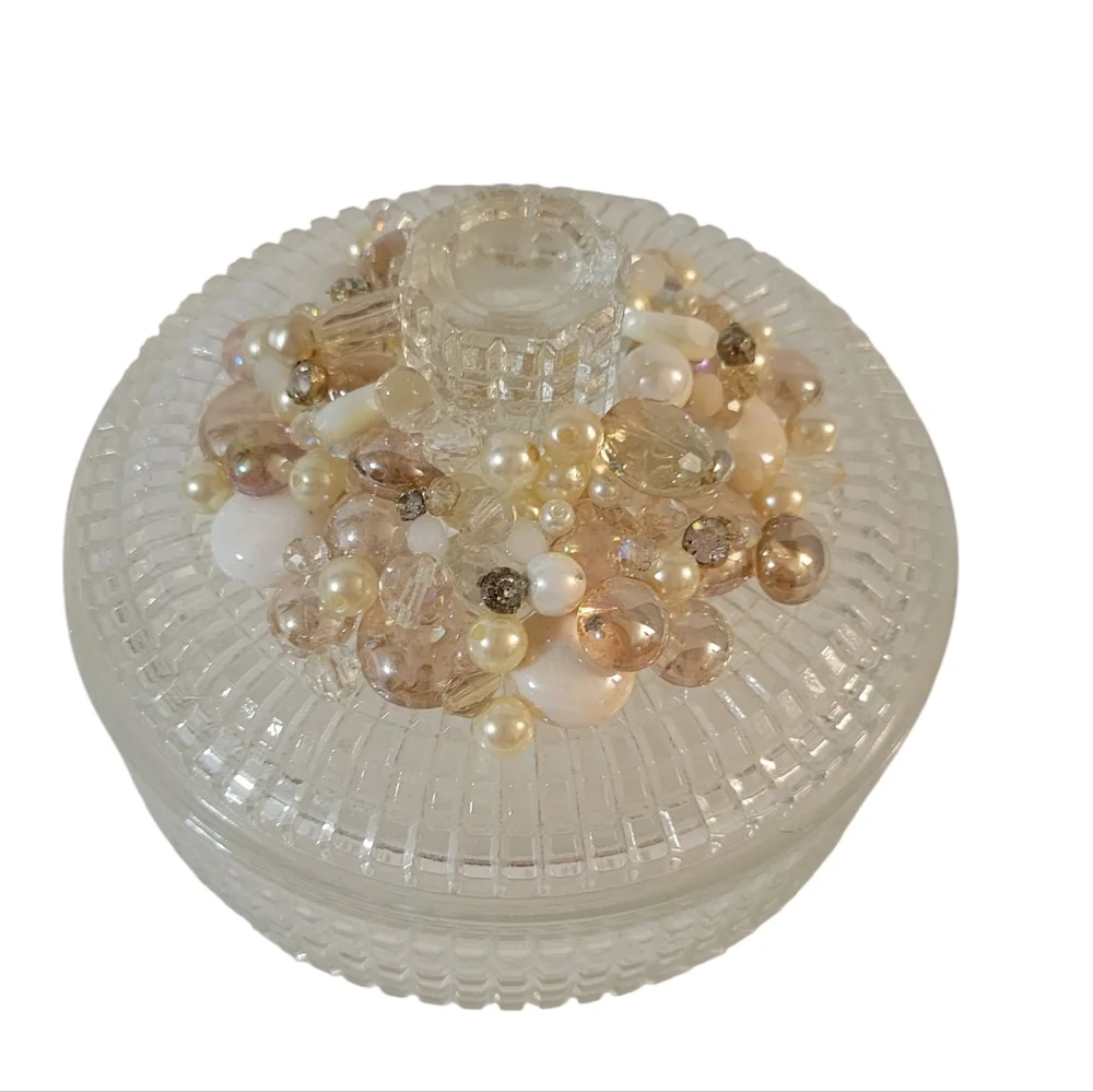 Vintage Hand Crafted Upcycled Avon Powder Box Champagne White